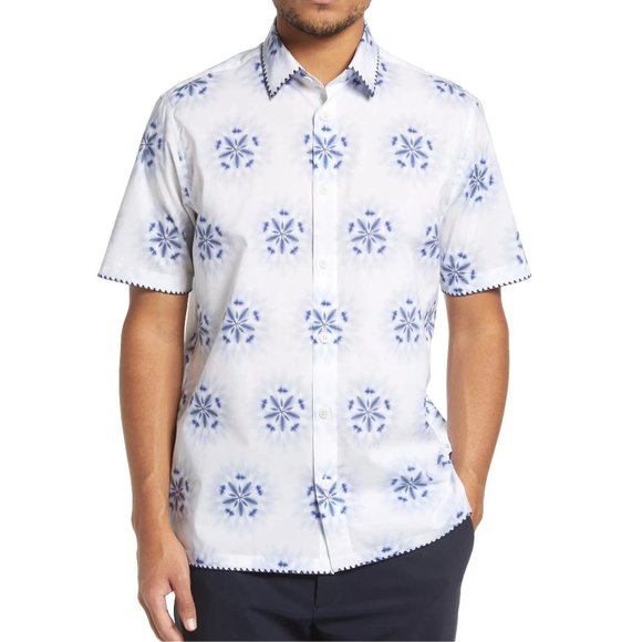 Ted Baker London Men's Paden Blurred Vintage Floral SS Shirt Embroidered White L - Picture 1 of 8